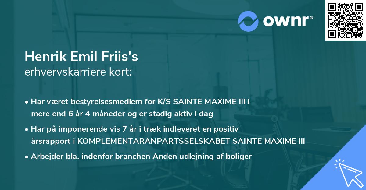 Henrik Emil Friis's erhvervskarriere kort