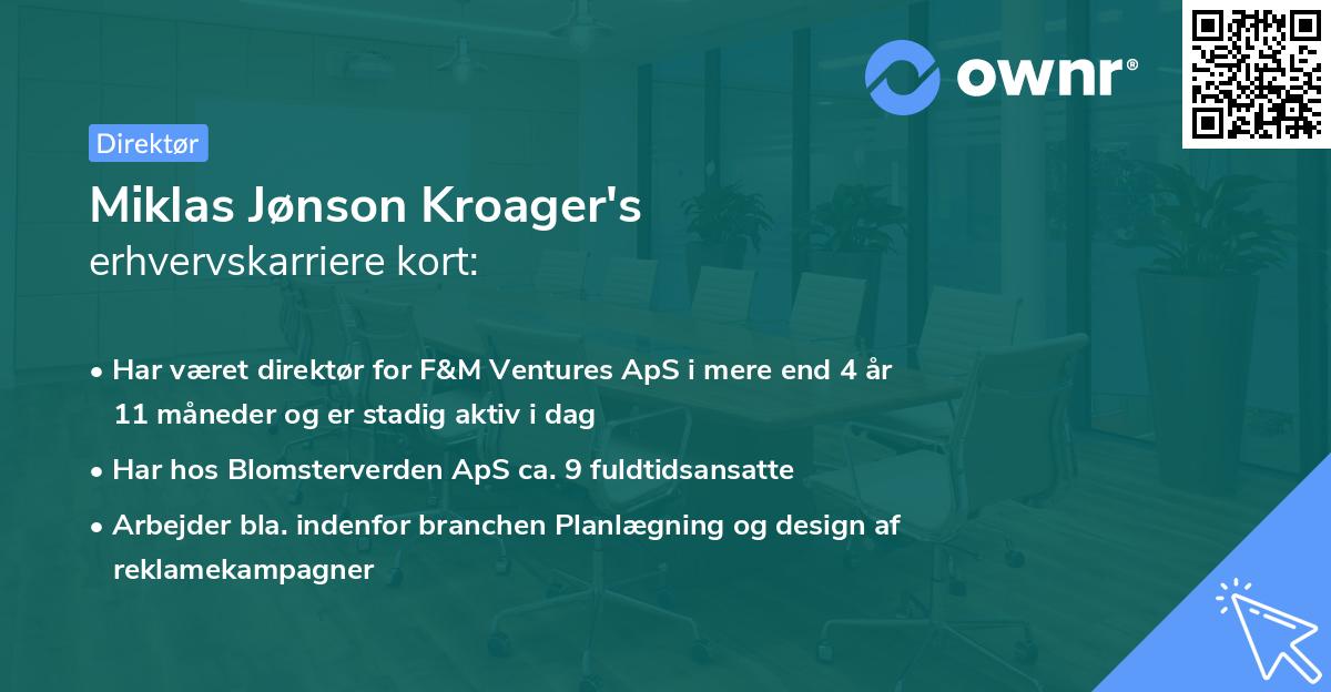 Miklas Jønson Kroager's erhvervskarriere kort