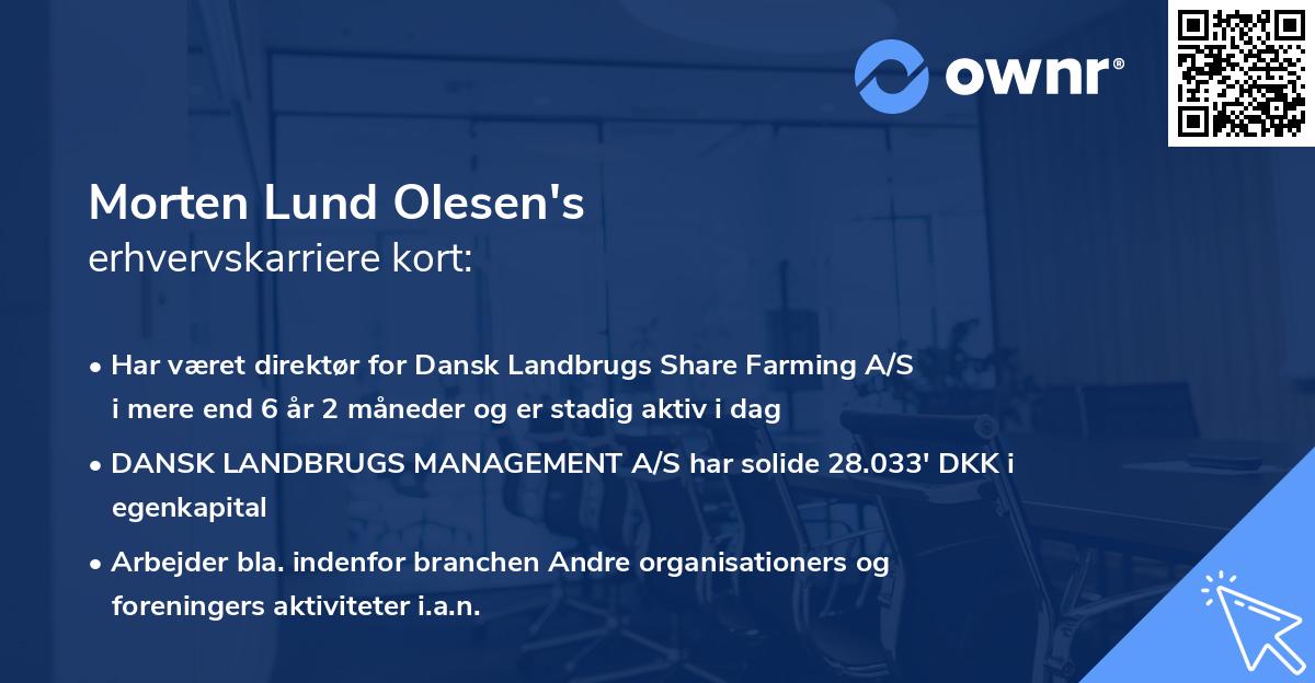 Morten Lund Olesen's erhvervskarriere kort