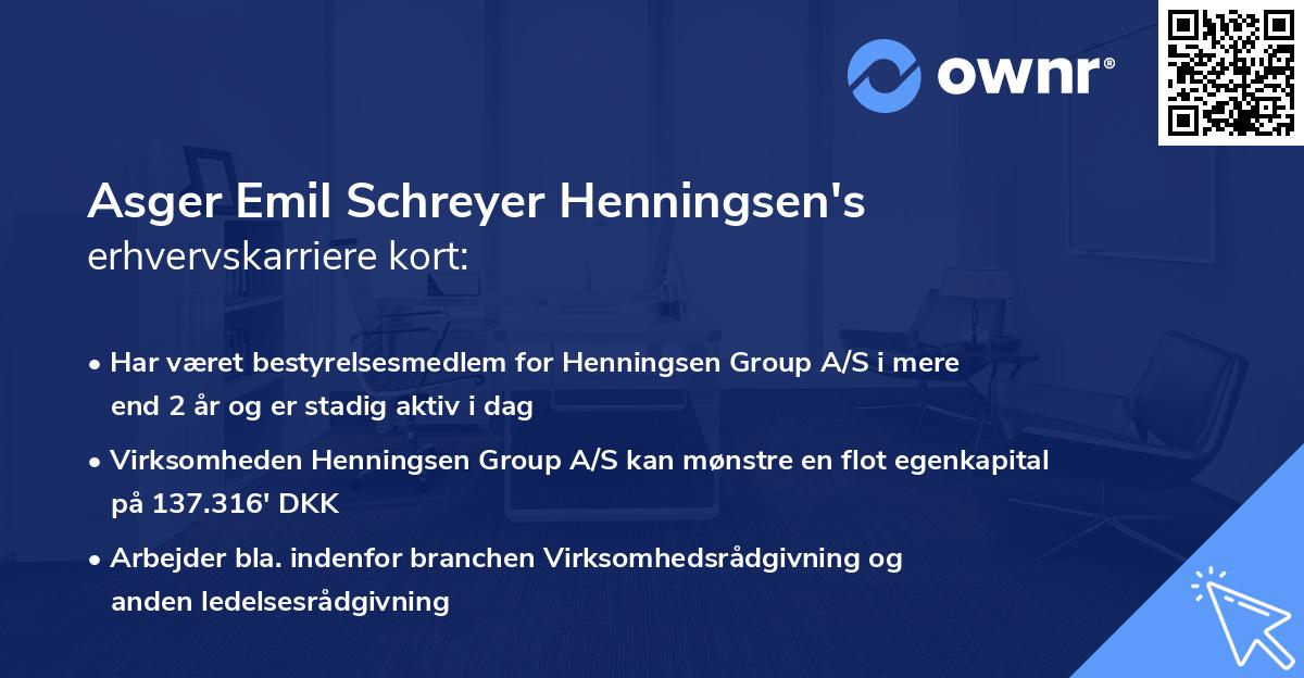 Asger Emil Schreyer Henningsen's erhvervskarriere kort