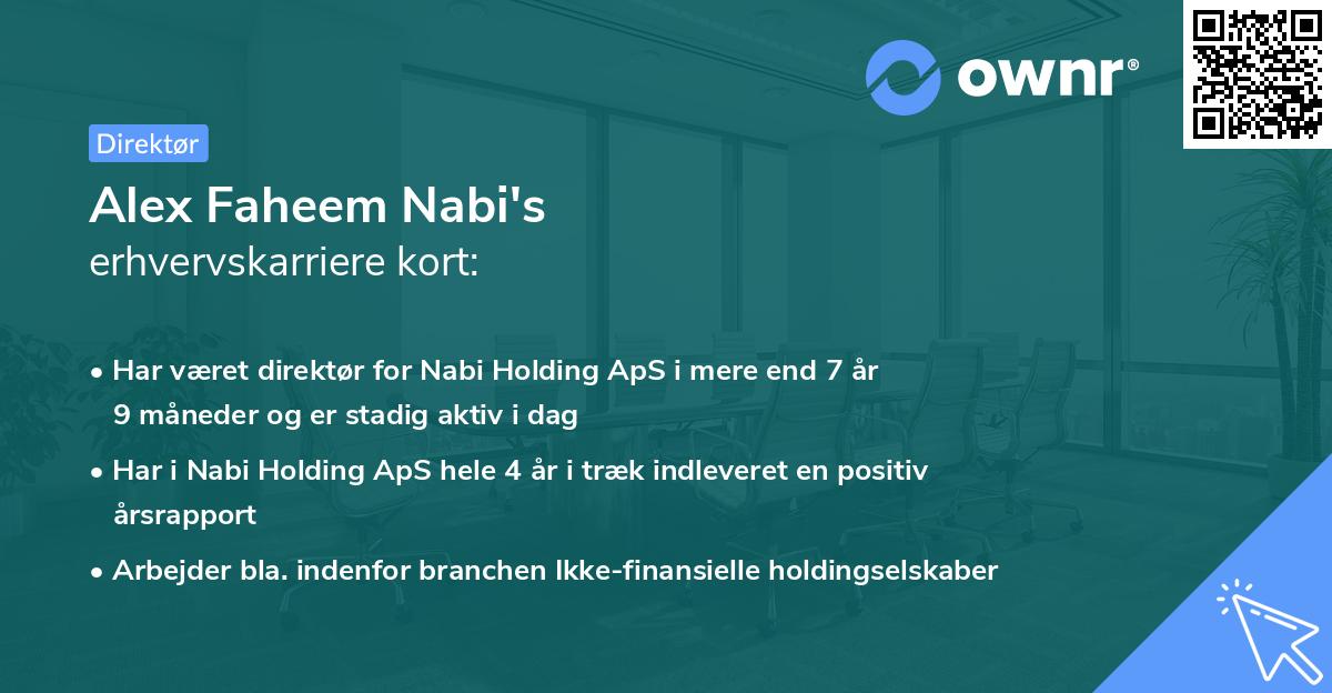 Alex Faheem Nabi's erhvervskarriere kort