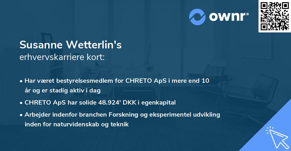 Susanne Wetterlin's erhvervskarriere kort