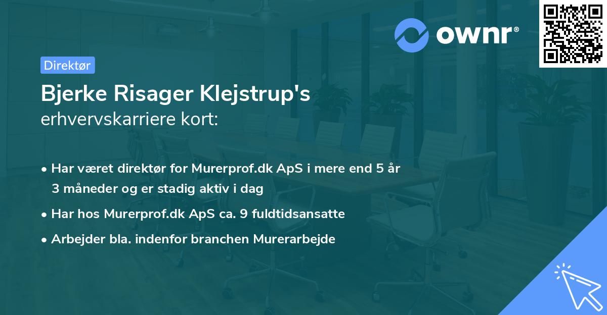 Bjerke Risager Klejstrup's erhvervskarriere kort