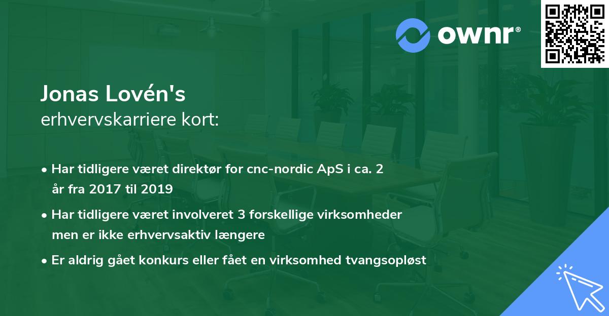Jonas Lovén's erhvervskarriere kort
