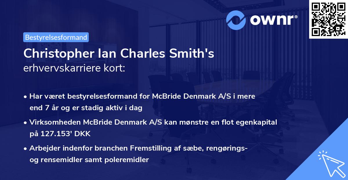 Christopher Ian Charles Smith's erhvervskarriere kort