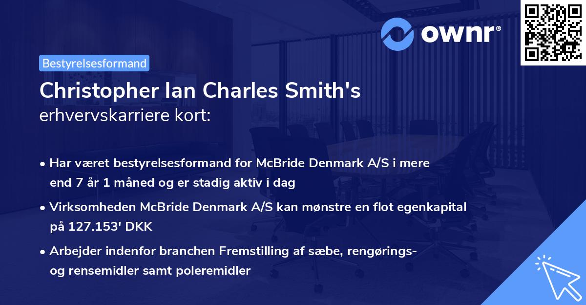 Christopher Ian Charles Smith's erhvervskarriere kort