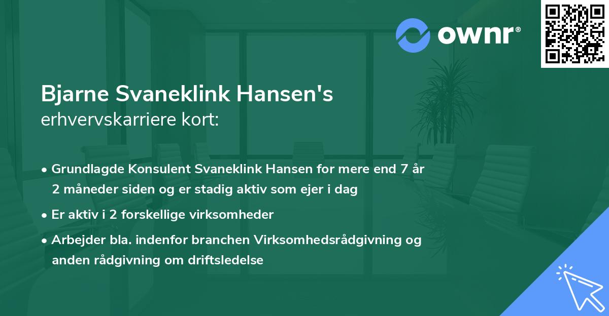 Bjarne Svaneklink Hansen's erhvervskarriere kort