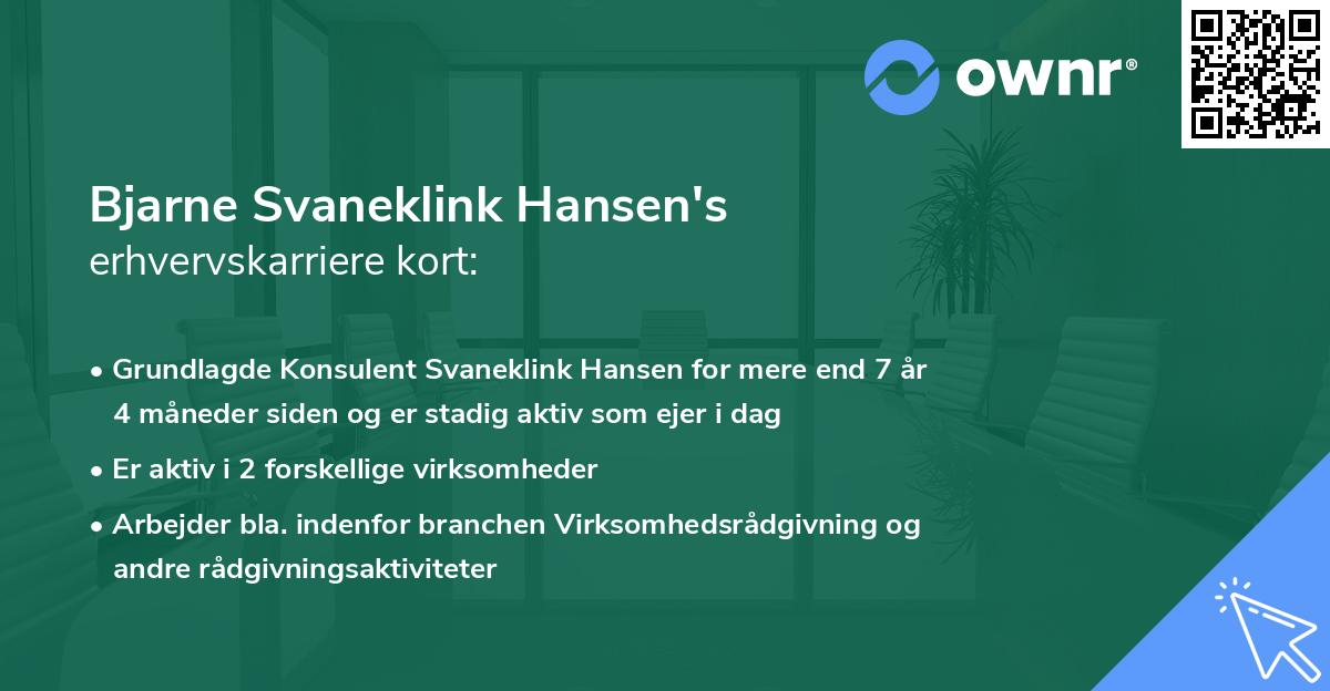 Bjarne Svaneklink Hansen's erhvervskarriere kort