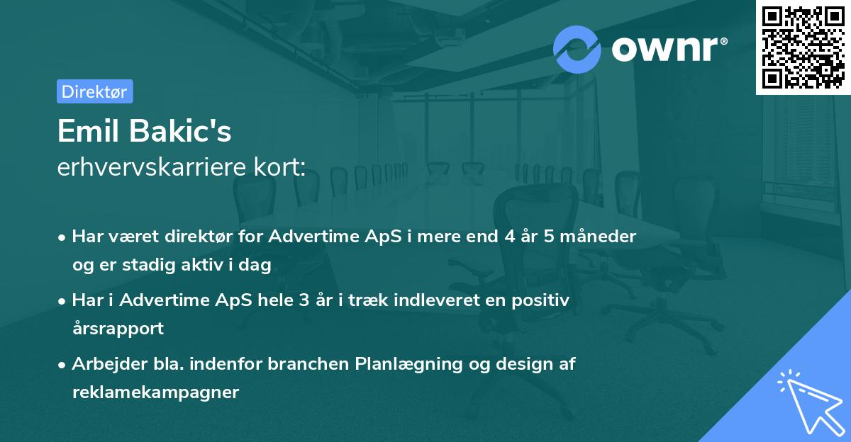 Emil Bakic's erhvervskarriere kort