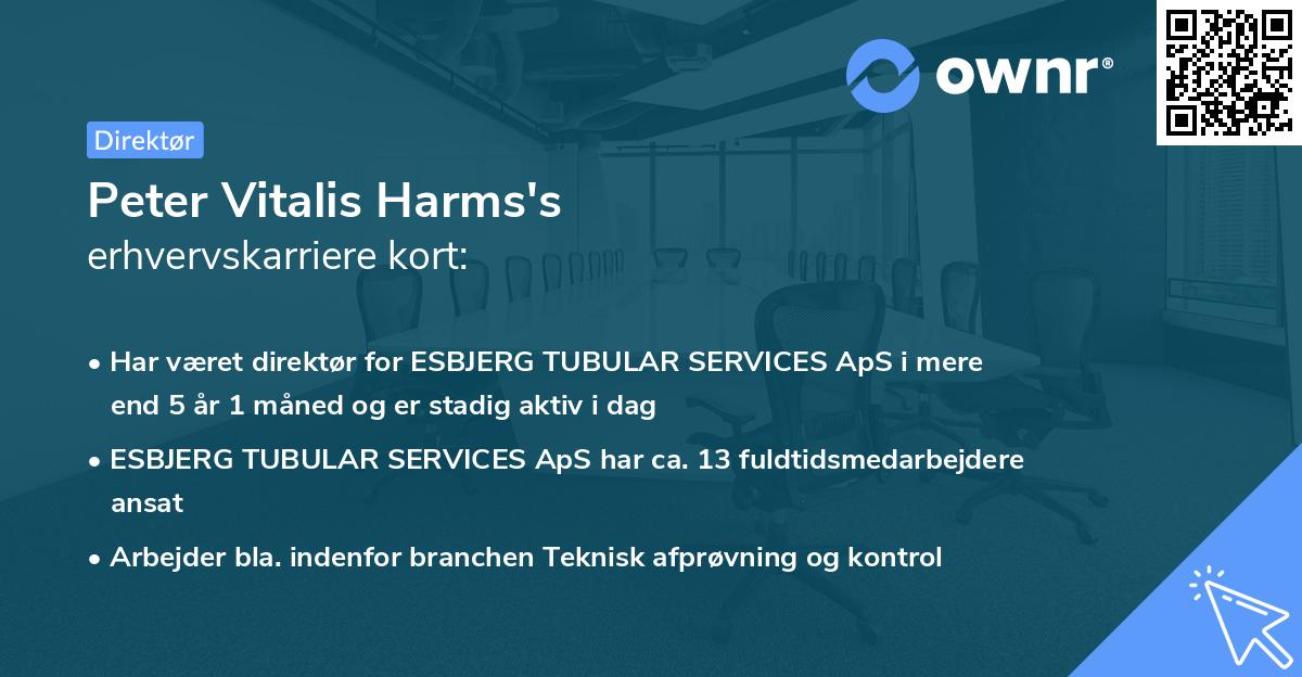 Peter Vitalis Harms's erhvervskarriere kort