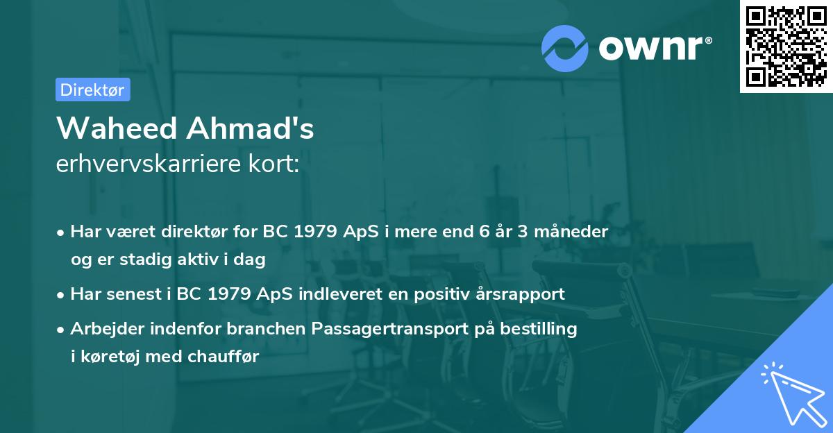 Waheed Ahmad's erhvervskarriere kort