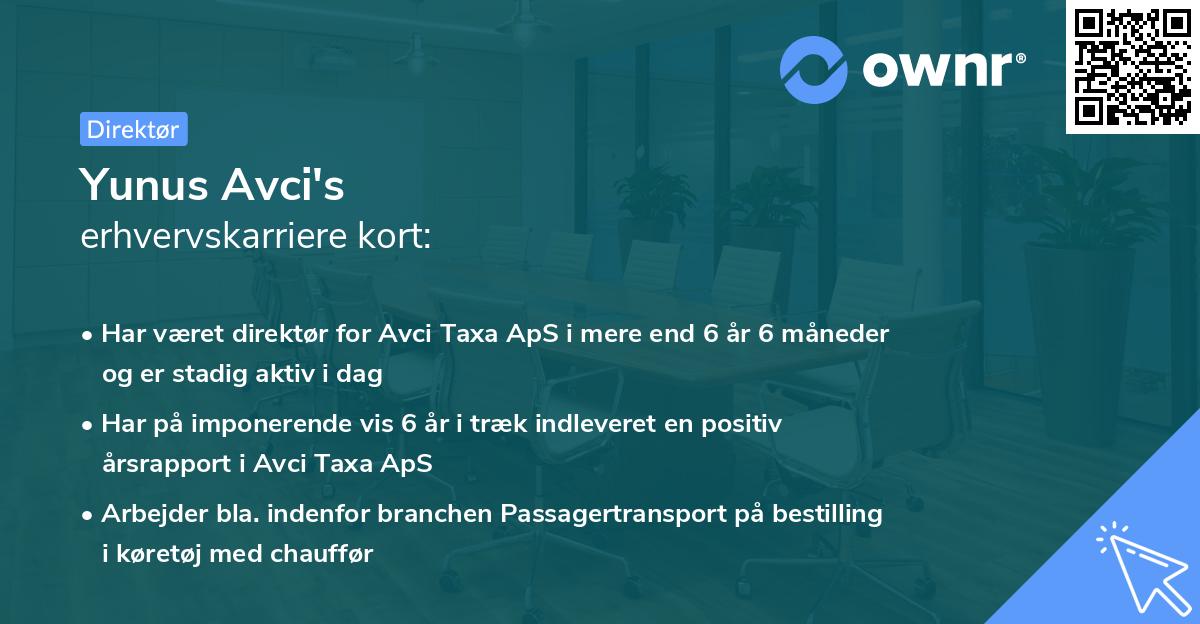 Yunus Avci's erhvervskarriere kort