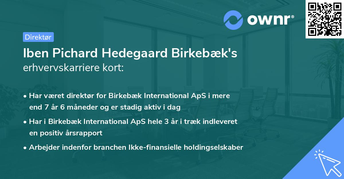Iben Pichard Hedegaard Birkebæk's erhvervskarriere kort
