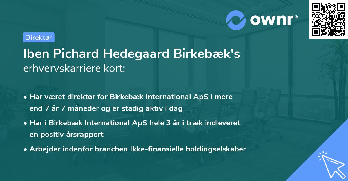 Iben Pichard Hedegaard Birkebæk's erhvervskarriere kort