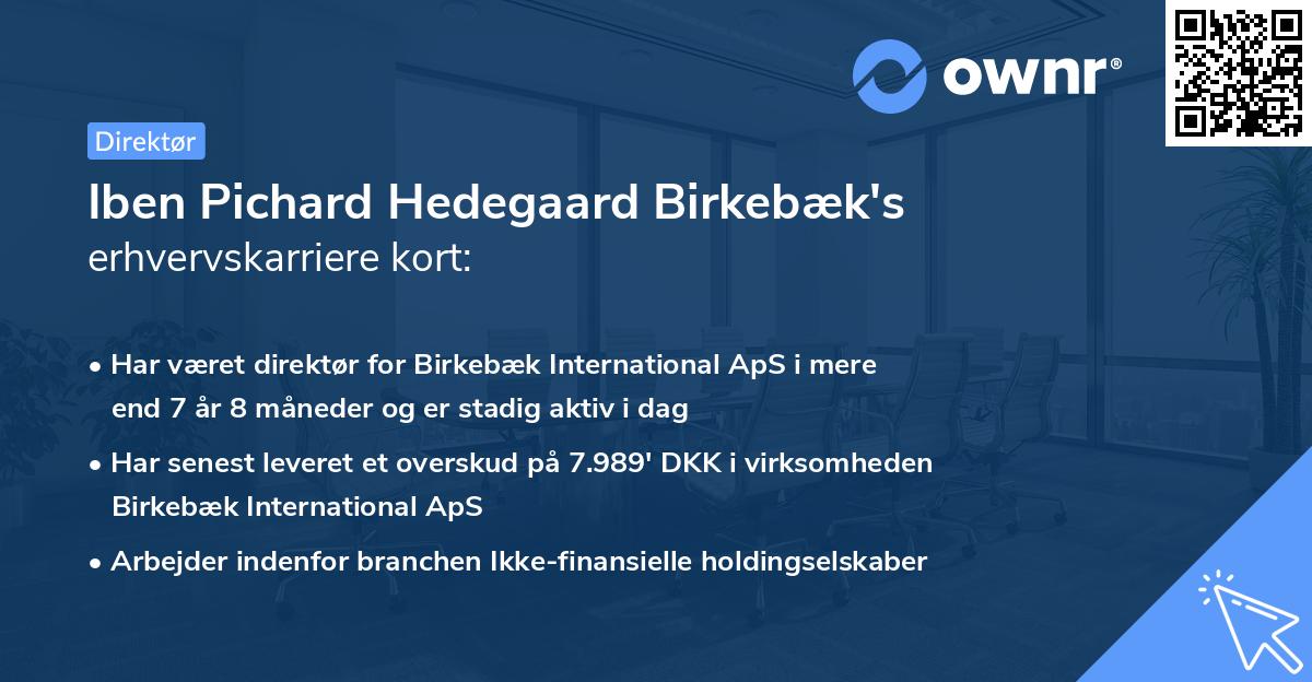 Iben Pichard Hedegaard Birkebæk's erhvervskarriere kort