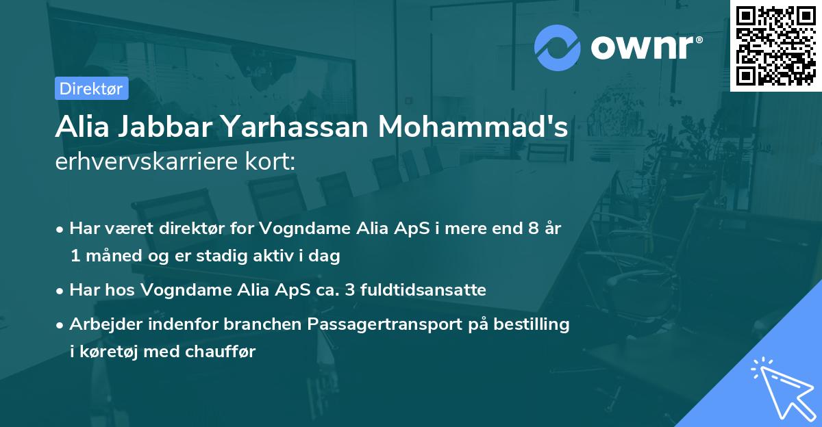 Alia Jabbar Yarhassan Mohammad's erhvervskarriere kort