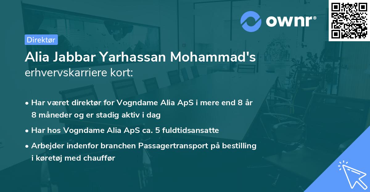 Alia Jabbar Yarhassan Mohammad's erhvervskarriere kort