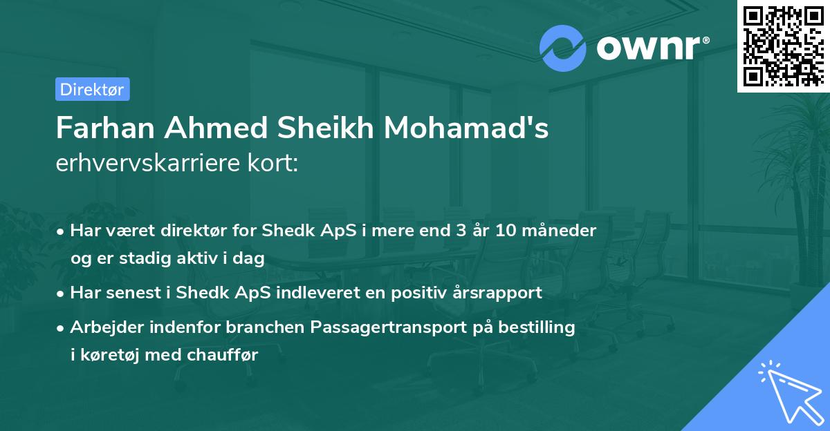 Farhan Ahmed Sheikh Mohamad's erhvervskarriere kort