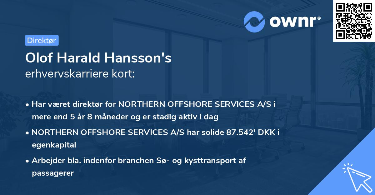 Olof Harald Hansson's erhvervskarriere kort