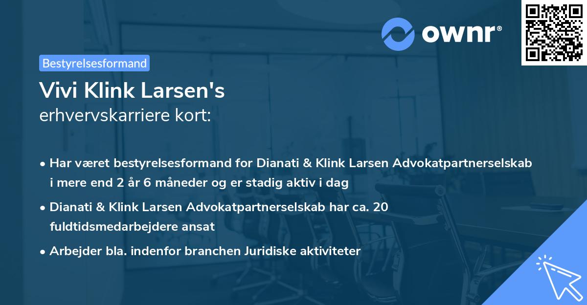 Vivi Klink Larsen's erhvervskarriere kort