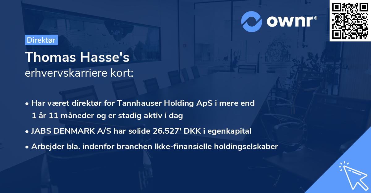 Thomas Hasse's erhvervskarriere kort