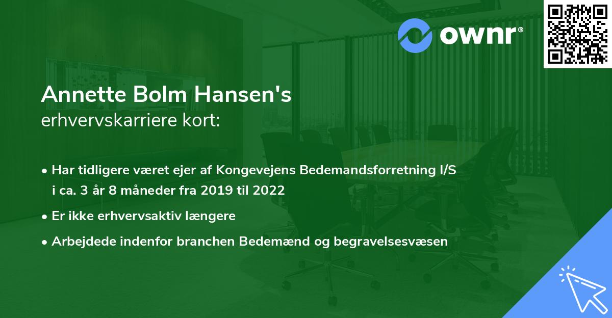 Annette Bolm Hansen's erhvervskarriere kort