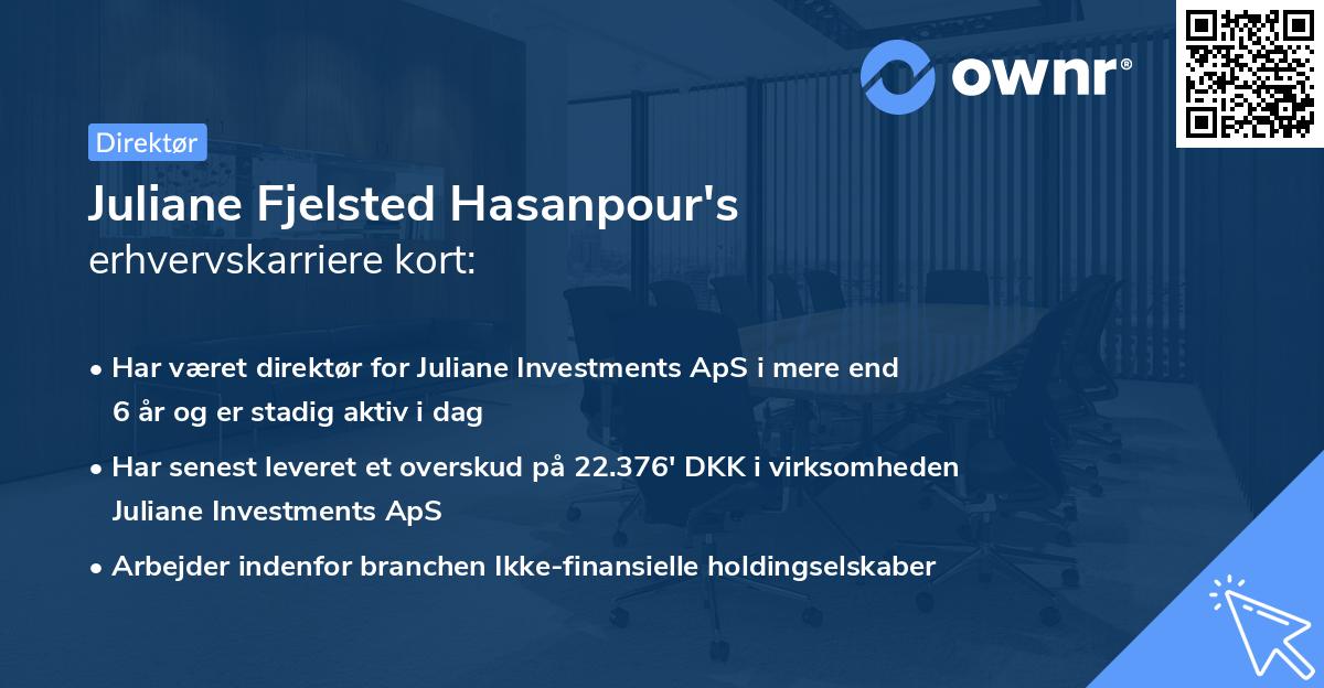 Juliane Fjelsted Hasanpour's erhvervskarriere kort