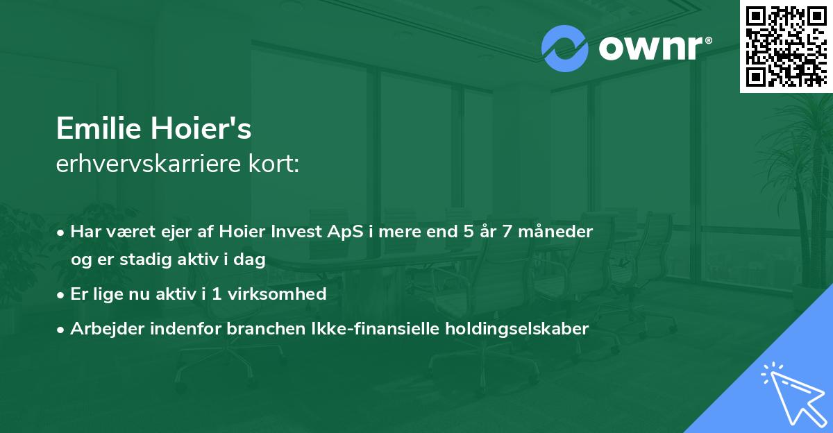 Emilie Hoier's erhvervskarriere kort