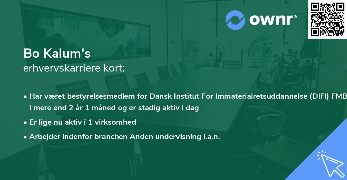 Bo Kalum's erhvervskarriere kort
