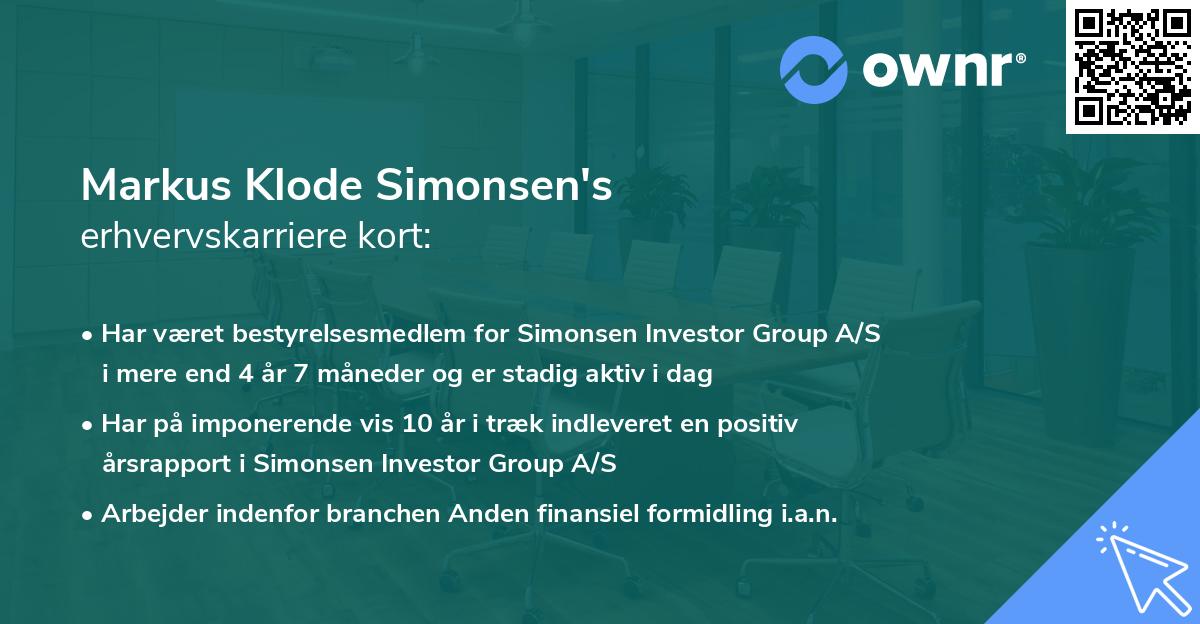 Markus Klode Simonsen's erhvervskarriere kort