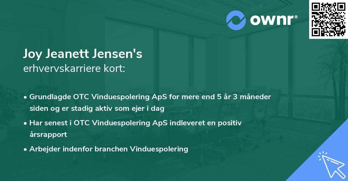 Joy Jeanett Jensen's erhvervskarriere kort