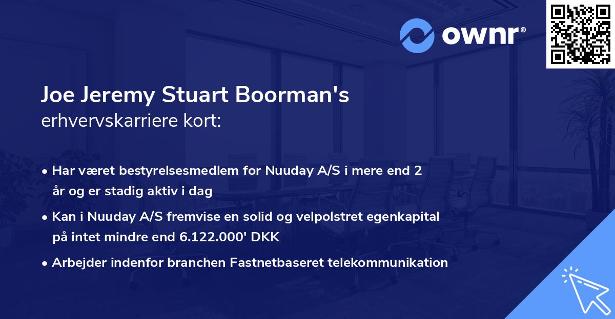 Joe Jeremy Stuart Boorman's erhvervskarriere kort