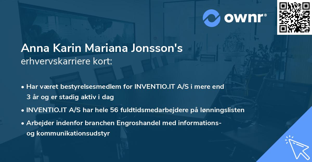Anna Karin Mariana Jonsson's erhvervskarriere kort