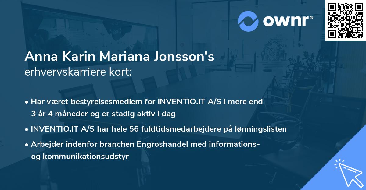 Anna Karin Mariana Jonsson's erhvervskarriere kort