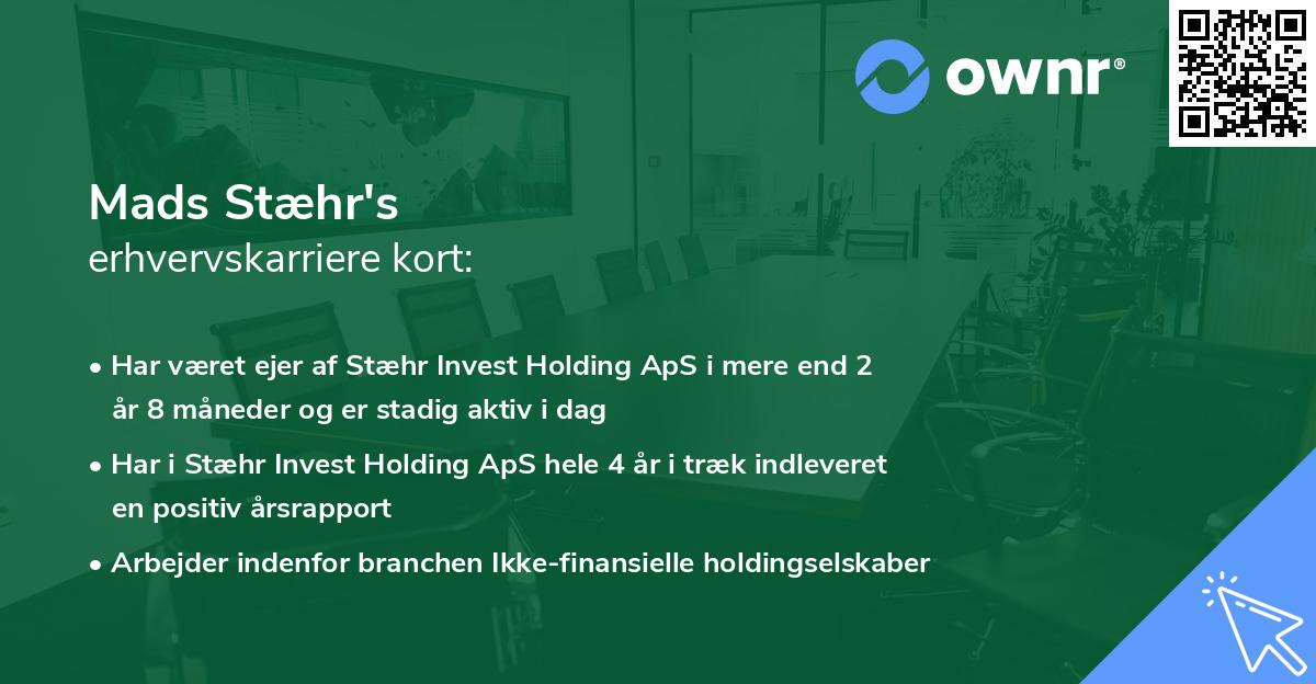 Mads Stæhr's erhvervskarriere kort