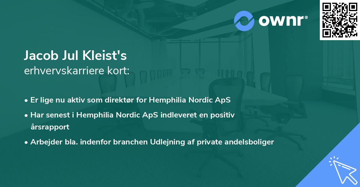 Jacob Jul Kleist's erhvervskarriere kort