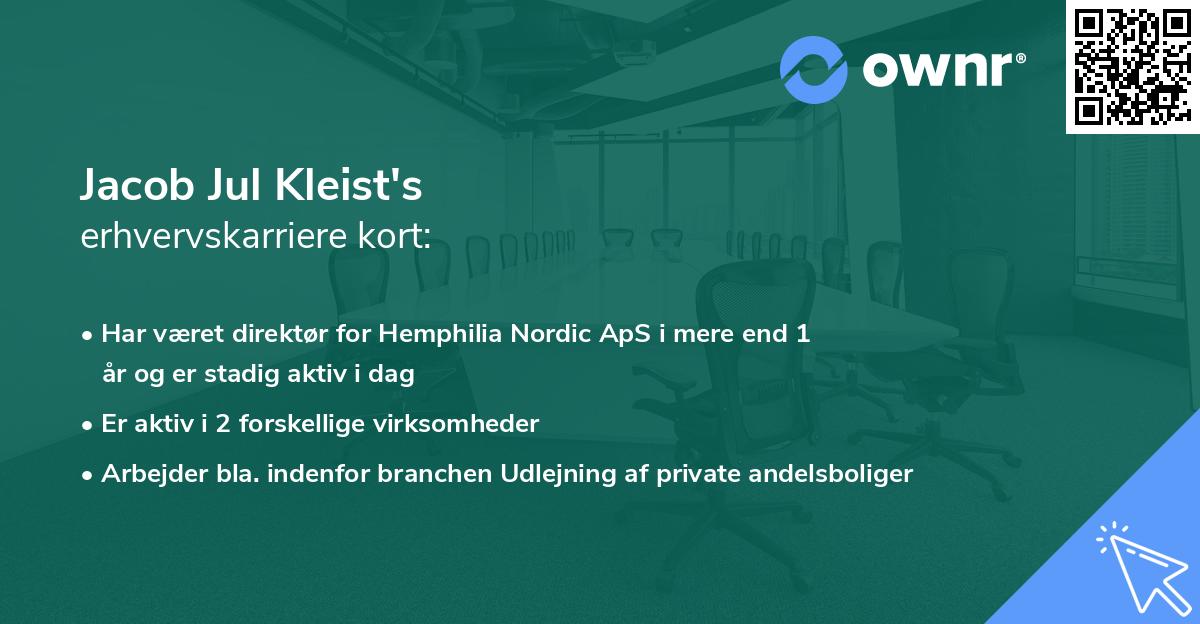 Jacob Jul Kleist's erhvervskarriere kort