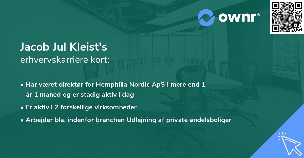 Jacob Jul Kleist's erhvervskarriere kort