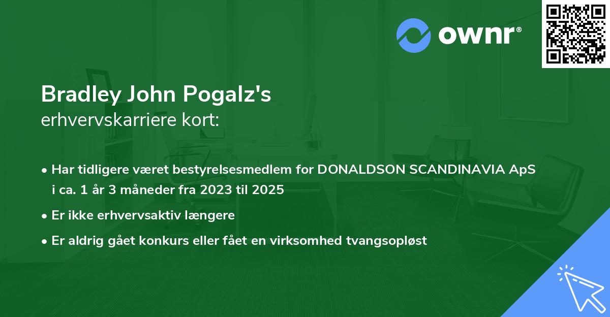 Bradley John Pogalz's erhvervskarriere kort