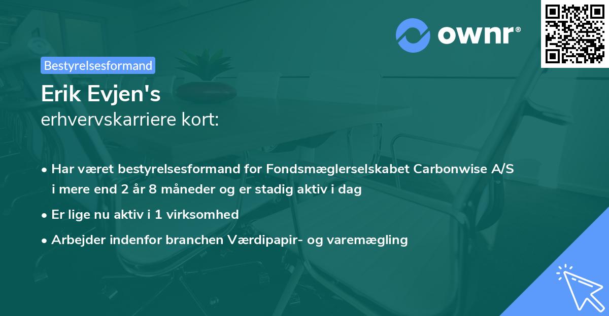 Erik Evjen's erhvervskarriere kort