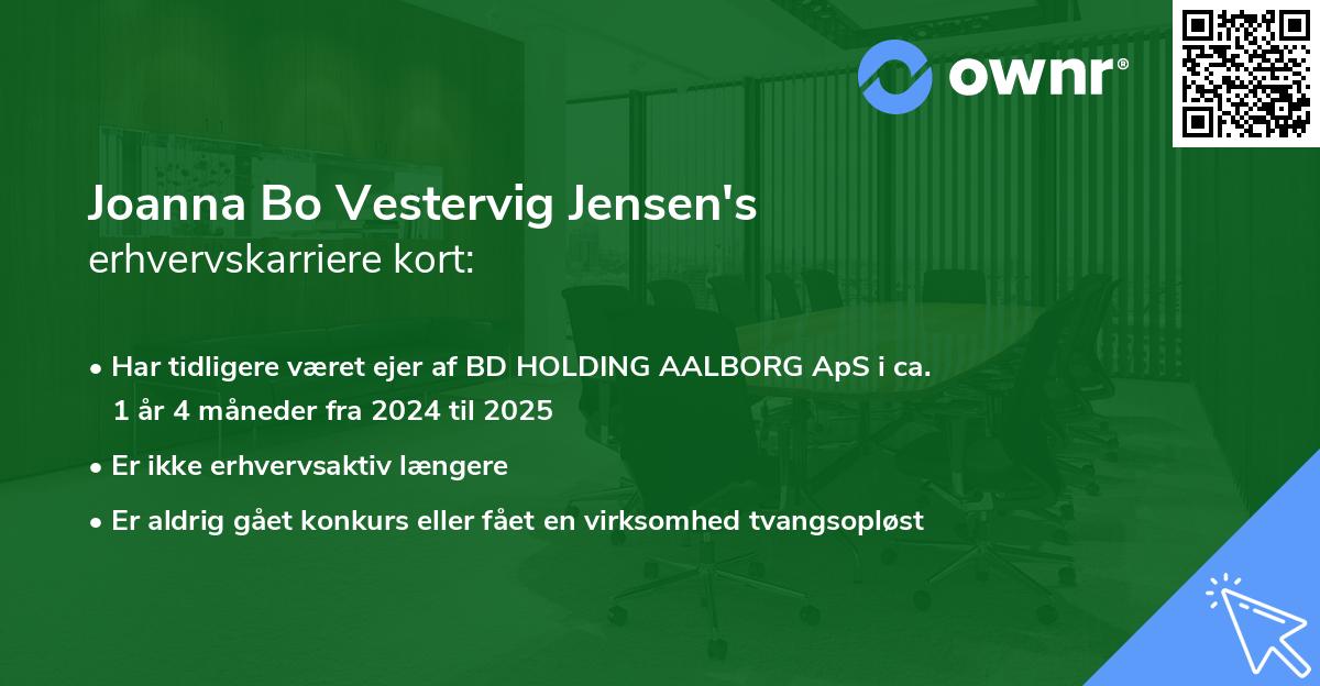 Joanna Bo Vestervig Jensen's erhvervskarriere kort
