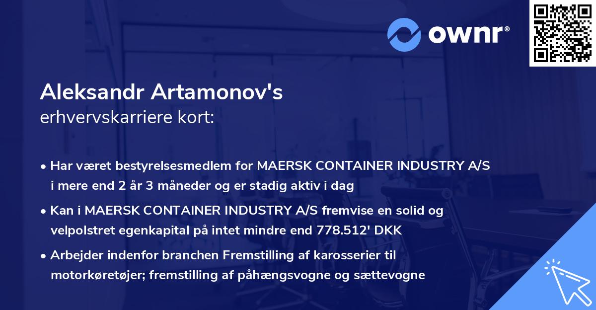 Aleksandr Artamonov's erhvervskarriere kort