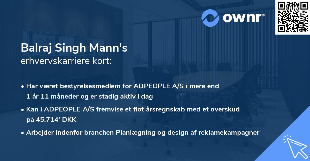 Balraj Singh Mann's erhvervskarriere kort