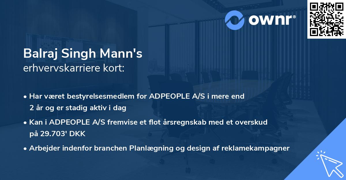 Balraj Singh Mann's erhvervskarriere kort