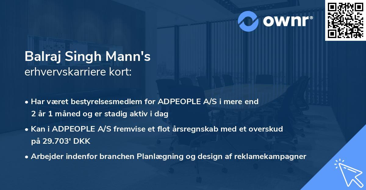 Balraj Singh Mann's erhvervskarriere kort