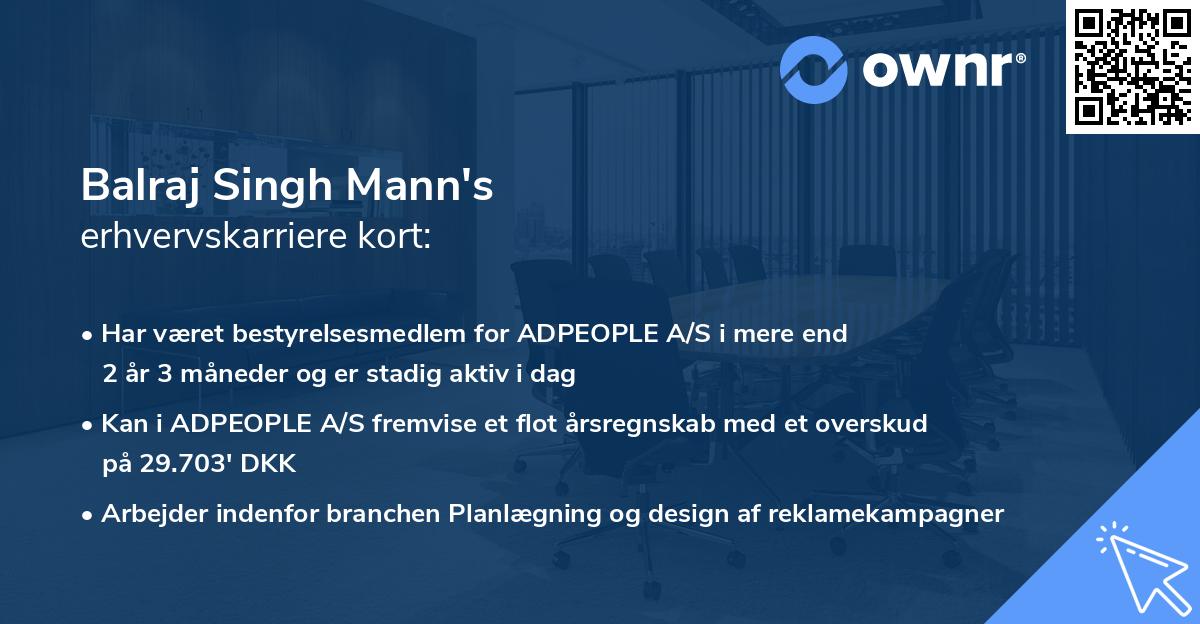 Balraj Singh Mann's erhvervskarriere kort