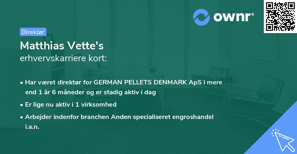 Matthias Vette's erhvervskarriere kort