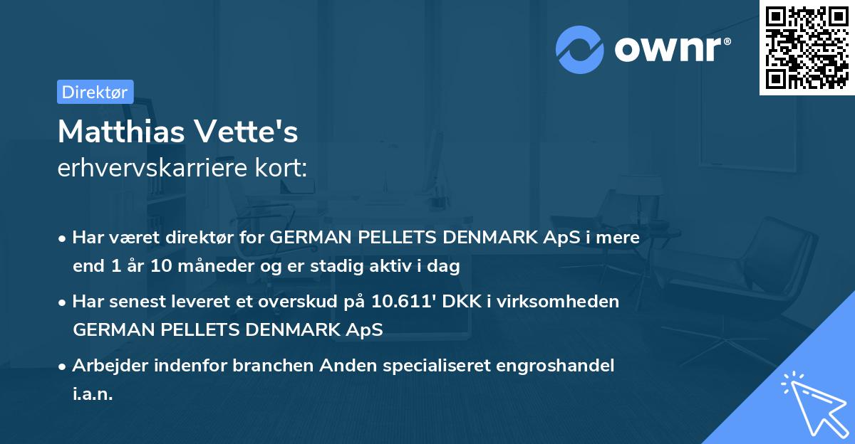 Matthias Vette's erhvervskarriere kort