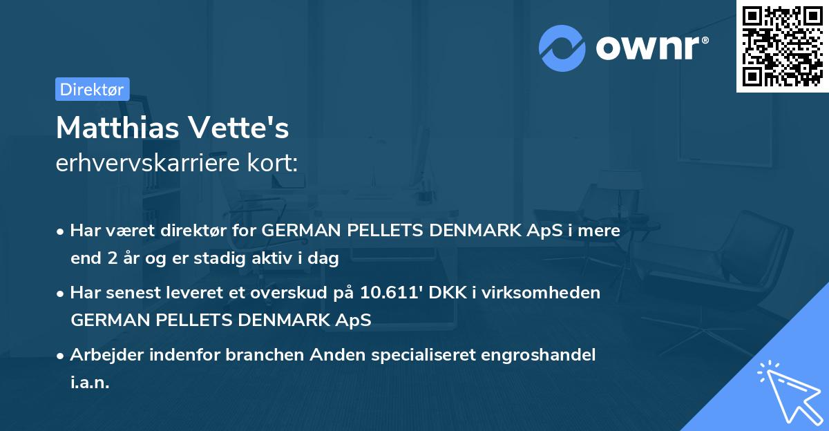 Matthias Vette's erhvervskarriere kort