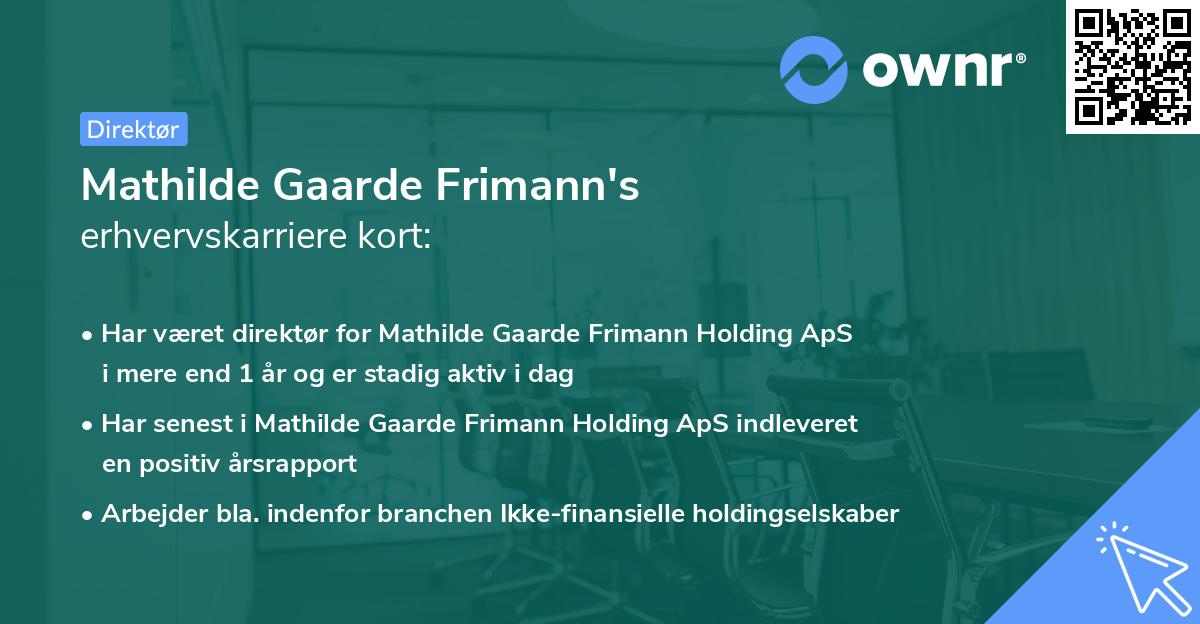 Mathilde Gaarde Frimann's erhvervskarriere kort